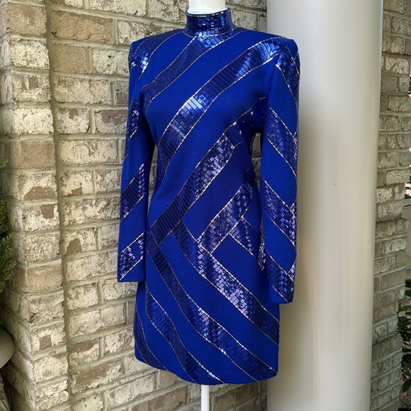 St. John Dresses & Skirts - St. John Royal Blue Sequin Striped Cocktail Dress